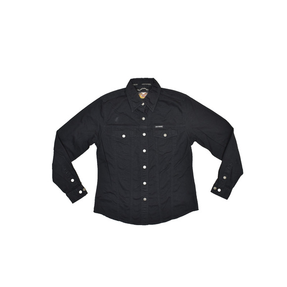 Harley-Davidson Black Denim Jean Jacket Women's Size S Top Biker Black - Picture 1 of 8